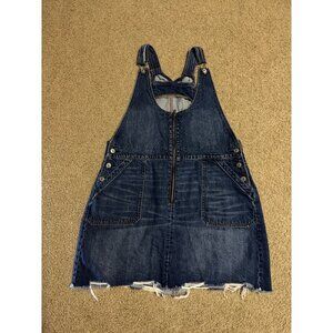 AMERICAN EAGLE Bib Denim Blue Mini Overall Skirt Dress Raw Hem XL Preppy Y2k